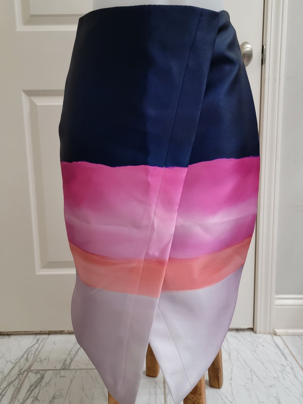 Ted Baker Navy Satin Pencil Skirt with Pink, Coral & Lilac Panels